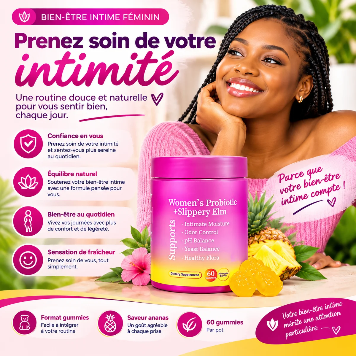 Women's Probiotic + Slippery Elm – Gummies pour le bien-être intime féminin 2